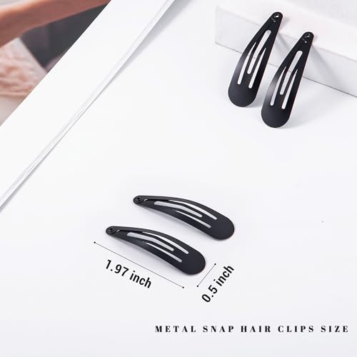48 PCS Small Metal Barrettes For Women Non Slip Water Drop Snap Clips For Thick Thin Fine Hair Classic Accessories,Black,1.97 x 0.5 In - color: Black