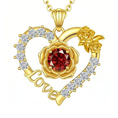 Birthstones Necklace Gifts for Women Love Heart Necklaces for Womenwith Rose Flower Jewelry Gifts for Mother's Day Valentine's Day Engagement Birthday Thanksgiving Christmas - color: January