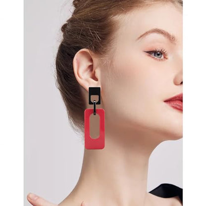 Boho Lightweight Retro Simple Acrylic Splicing Rectangle Earrings for Women Creative Exaggerated Statement Dangle Drop Earrings Jewelry - color: Black PInk