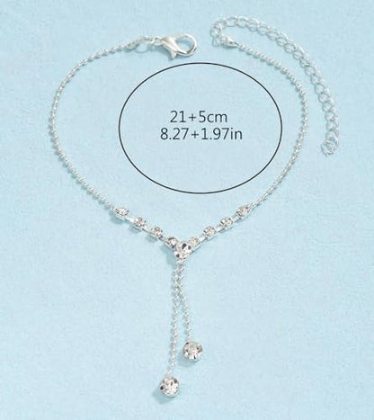 Fesciory Silver Ankle Bracelets for Women, Adjustable Rhinestone Pendant Tennis Anklet, Butterfly Heart Infinite Diamond Summer Beach Foot Chain Jewelry Gifts - style: Diamonds2