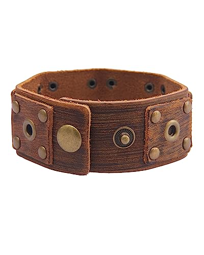 Jeilwiy Punk Leather Wristbands for Men Bracelets Handmade Wide Cuff Bangle Braided Jewelry Black Brown Adjustable - Punk Father's Gifts - color: Leather Wristband