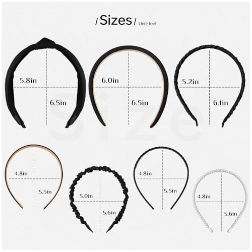 7pc Black Headbands for Women Girls Headbands Set, Non Slip | Solid Head Bands for Women's Hair Diademas Para Mujer De Moda - color: Black