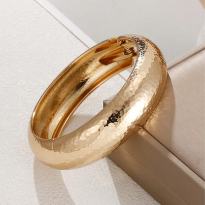 Golden Polished Chunky Twisted Hinged Waterdrop Bangle Bracelet for Women Spiraled Oval Bangle Bracelet - color: Gold Wide Round Hammered Bangle