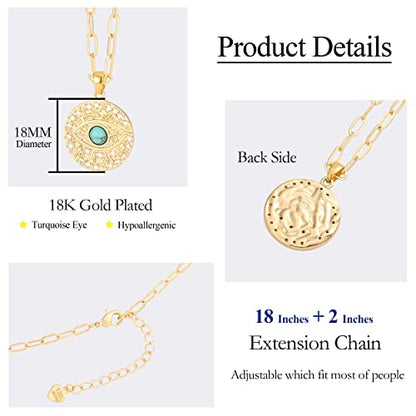 Aobei Pearl 18K Gold Plated Moon Star Lion Evil Eye Love Heart Cross Pendant Necklace Medallion Paperclip Chian Choker Layering Jewery for Women - color: 18K Gold Plated Evil Eye