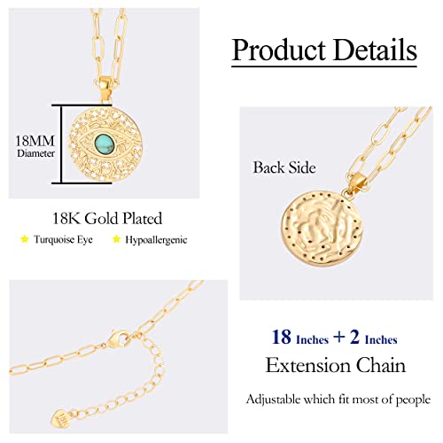 Aobei Pearl 18K Gold Plated Moon Star Lion Evil Eye Love Heart Cross Pendant Necklace Medallion Paperclip Chian Choker Layering Jewery for Women - color: 18K Gold Plated Evil Eye