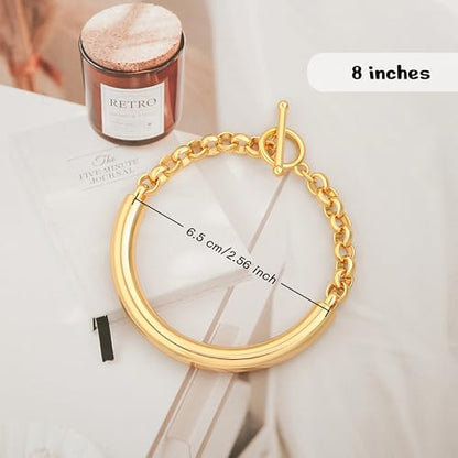 PEARLADA 18k Gold Plated Chain Layerd Bracelet Coin Charm Toggle Bracelet Trendy Cubic Zirconia Jewelry - color: Tube