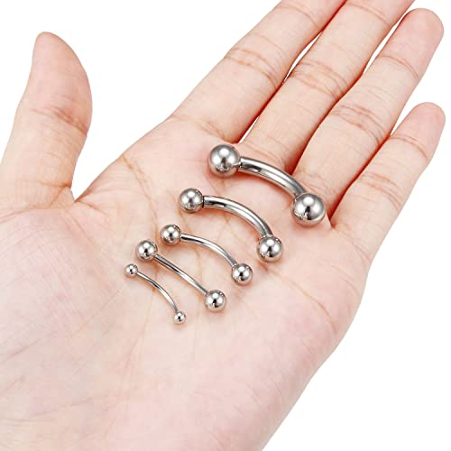 16G 14G 12G 8G 6G 4G 2G Pa Ring Cvh Piercings Stretching Kit 316l Surgical Steel Snake Eye Tongue Ring Curved Barbell Nipple Lip Belly Eyebrow Rings Piercing Jewelry for Women Men 12mm-16mm - color: 5Pcs Silver Tone