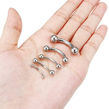 16G 14G 12G 8G 6G 4G 2G Pa Ring Cvh Piercings Stretching Kit 316l Surgical Steel Snake Eye Tongue Ring Curved Barbell Nipple Lip Belly Eyebrow Rings Piercing Jewelry for Women Men 12mm-16mm - color: 5Pcs Silver Tone
