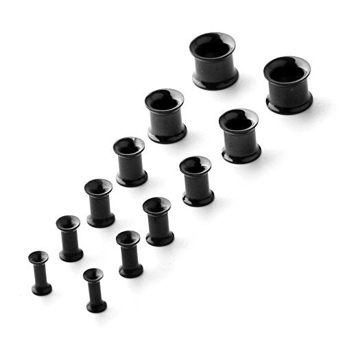 12pcs Surgical Steel Screw Tunnel Gauge Ear Expander Stretching Kit Plugs Piercing -6 Pairs 8g-00g (3mm-10mm) - color: 6PRS - Black
