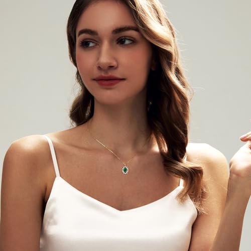 Luxval Diamond Pendant Gold Necklace for Women，Dainty 18k Gold Plated Choker Necklaces Simple Gold Jewelry Gifts for Women - color: Gold-Emerald Necklace