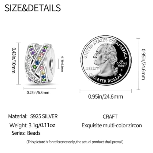 925 Sterling Silver Stopper Clip Charms for Bracelet Necklace Spacer Beads with 5A Cubic Zirconia Mother's Day Christmas DIY Gift for Women(2PCS) - style: Colorful double-ring retaining clip