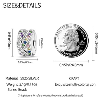 925 Sterling Silver Stopper Clip Charms for Bracelet Necklace Spacer Beads with 5A Cubic Zirconia Mother's Day Christmas DIY Gift for Women(2PCS) - style: Colorful double-ring retaining clip