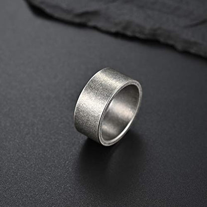 Men's 10mm Wide Ring Silver//Black/Retro Silver Stainless Steel Matte Brushed Classic Simple Plain Matte Engagement Wedding Band Ring for Men size 8-12 - color: retro silver