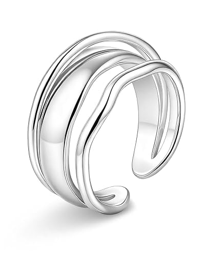 Gold & Silver Plated Crinkle Fold Open Ring for Women, Adjustable Knuckle Thumb Ring, Textured Wavy Stackable Fashion Jewelry Gift