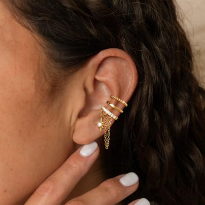 14K Gold Plated Layered Chunky Ear Cuff for Women Thick Ear Clips | Ear Cuff Earrings for Women,Hammered Texture design，Lightweight Hypoallergenic Ear Clips，trendy Jewelry for Daily Party Prom - color: gold 3