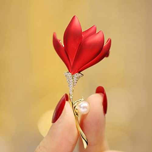 Red Rose Flower Brooches and Pins for Women Costume Jewelry Brooch Pins Broches Jewelry for Women Elegant Lady Pin - style: Poppy