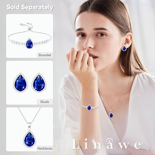 Linawe Crystal Chain Necklace for Women Trendy, Imitation Diamond Pendant, Statement Cubic Zirconia Boho Jewelry Set, 14K Gold/Rose Gold/Silver Birthstone Necklace - color: Silver,Sep