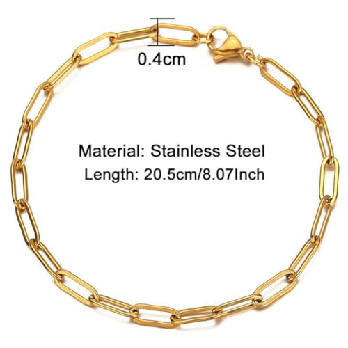 WangGao Stainless Steel Paperclip Link Chain Bracelet for Women Popular Minimalist Jewelry - color: Gold