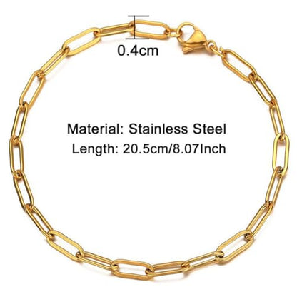 WangGao Stainless Steel Paperclip Link Chain Bracelet for Women Popular Minimalist Jewelry - color: Gold