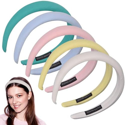 5PCS Padded Headband,Padded Headbands for Women, Wide Plain Puffy Headband, Fashion Elastic Thick Headbands, Portable Thick Hair Accessories for Barrette Styling Tools