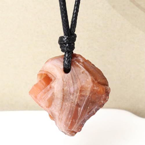 FANASY Natural Raw Crystal Necklace for Women Irregular Stone Necklaces Spiritual Gemstone Pendant with Adjustable Rope - color: South Red Agate