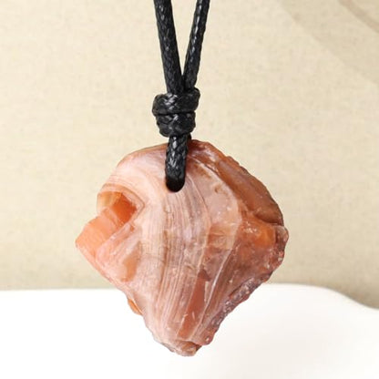 FANASY Natural Raw Crystal Necklace for Women Irregular Stone Necklaces Spiritual Gemstone Pendant with Adjustable Rope - color: South Red Agate