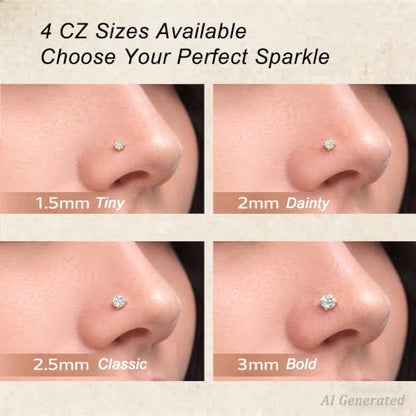 davka 20G L Shape Nose Studs 6PCS, 7mm Bar 3mm CZ Stainless Steel Nose Rings for Nostril Piercing, Small Snug Fit Nose Stud Jewelry for Daily Wear Work Sleep Women Men - color: 20G Mixed Shape Gold Nose Stud