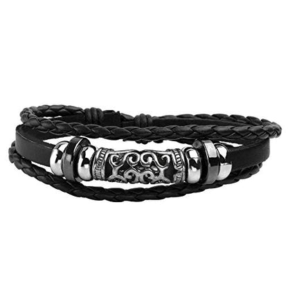 6-12PCS Braided Faux Leather Bracelet Punk Cuff Wrap Bracelets for Men Women Adjustable - color: C:6pcs