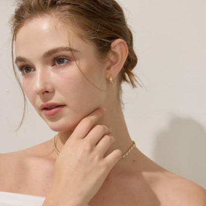 ARSIS Bubble Huggie Hoop Earrings for Women with Cubic Zirconia, Platinum/18K Gold Plated Bezel Hoop Earrings with Opal, Hypoallergenic Lightweight Jewelry, Clear/Ruby/Emerald Green/Aqua/Sapphire/Pink - color: Pink