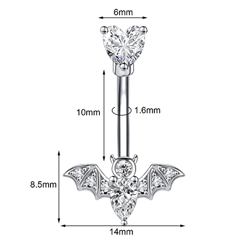 MIFYNN Stainless Steel Belly Button Ring Bat Belly Button Ring Butterfly Belly Button Ring 14G Surgical Steel Navel Ring Belly Piercing Jewelry Halloween Body Jewelry Gift for Women - color: Black bat
