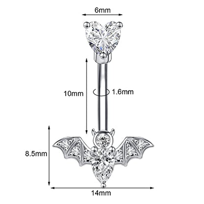 MIFYNN Stainless Steel Belly Button Ring Bat Belly Button Ring Butterfly Belly Button Ring 14G Surgical Steel Navel Ring Belly Piercing Jewelry Halloween Body Jewelry Gift for Women - color: Black bat