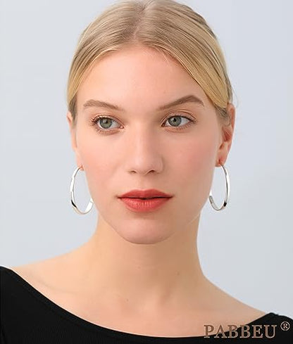 925 Sterling Silver Hoop Earrings Hypoallergenic Large Thin Hoops Earring | Lightweight Big Silver Hoops Hypoallergenic Large Hoop Earring for Women Sensitive Ears Oversize Hoops 30/40/50/60/70mm - color: 40mm Silver