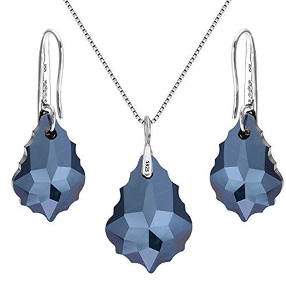 EleQueen 925 Sterling Silver CZ Baroque Drop Pendant Necklace Dangle Earrings Set Made with Austrian Crystal, Valentine's Day/Mother's Day/Christmas Jewelry Gift - color: Bermuda Blue