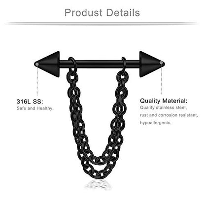 Ruifan Surgical Steel Nipple Shield Rings Tongue Barbell Piercing Jewelry Retainer 14G 5/8Inch Chain Dangle Clear CZ For Women Men 2-20PCS - color: 20PCS - Black