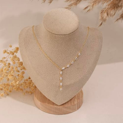 Long Necklaces for Women, Dainty Gold Drop Necklace 14k Gold Plated Y Shaped Lariat Necklace Simple Gold Necklaces for Women Trendy Chunky Long Necklace Formal Wedding Prom Necklace Jewelry - color: necklace-3-Gold