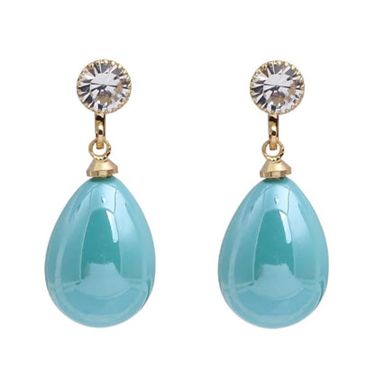 Pearl Clip on Earrings for Women - 14K Gold Silver Plated Cubic Zirconia Non Pierced Ear Clips Jewelry Gifts for Wedding Bridal Party Gifts - color: Light Blue-10mm