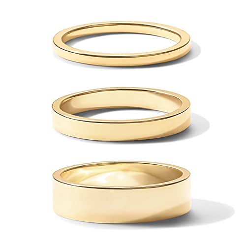 PAVOI 18K Gold Plated 3 Rings Set, Gold Stacking Rings for Women - color: Yellow Gold