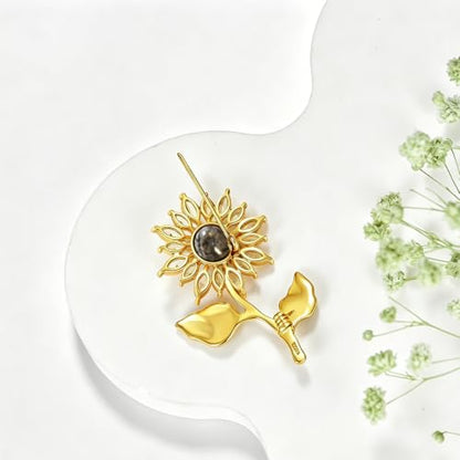 Sunflower Brooch with Natural Citrine for Women, 18k Gold Plated 925 Sterling Silver Sunflower Pins for Clothes, Yellow Sunshine Flower Brooches Jewelry - style: Style 2