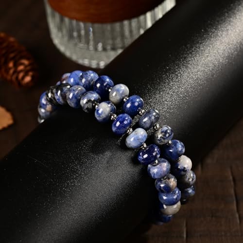 468Handmade Adjustable Natural Gemstone Crystal Bracelet Healing Power Energy Inspirational Gifts with Card for Unisex - color: 08-Blue Sodalite(Wisdom), size: 5x8mm