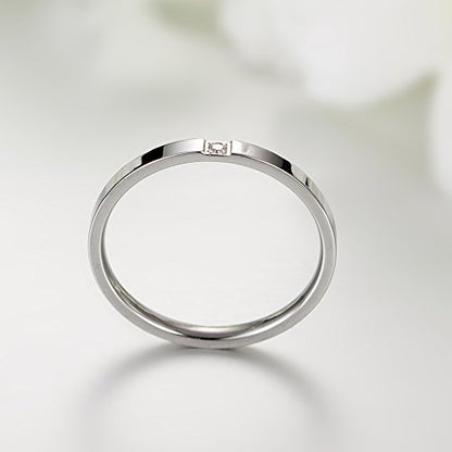 Women's Stainless Steel 2MM Thin Stackable Midi Eternity Ring Cubic Zirconia Engagement Wedding Bands - color: 1pcs Silver