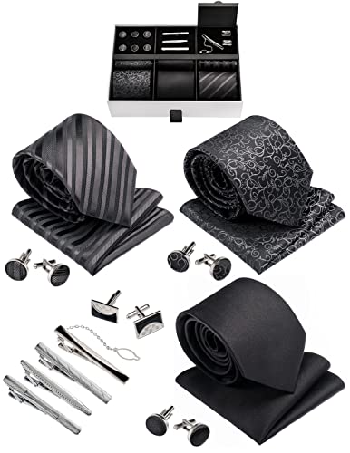 Premium Men’s Gift Tie Set Silky Necktie Pocket Squares Tie Clips Cufflinks For Men - color: Men's Style 5