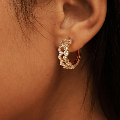 Cubic Zirconia Huggie Earrings 14k Gold Plated Tiny Earrings Small Huggie Hoop Earrings Simple Lightweight Hoops Gift for Women - color: Bubble crown