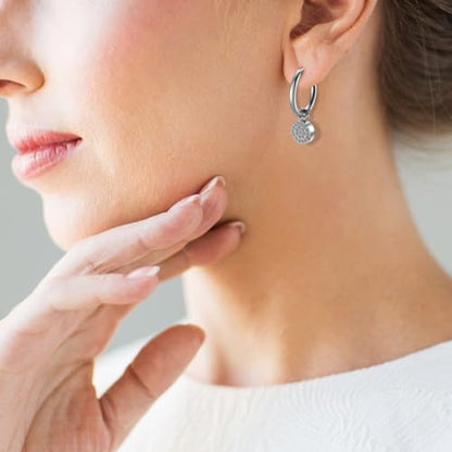 Women's Huggie Hoop Earrings with Small Cute Charm - style: Silver Full Moon CZ