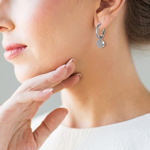 Women's Huggie Hoop Earrings with Small Cute Charm - style: Silver Full Moon CZ