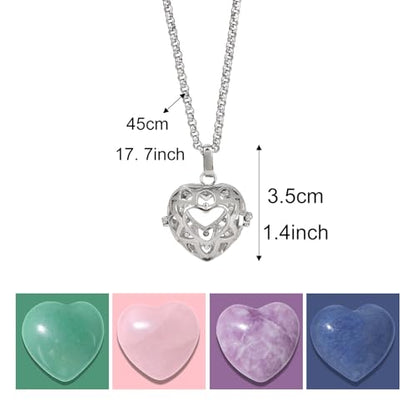 Raicegs Heart Shaped Crystals and Healing Stones 7 Chakra Crystal Necklace 0.8 inch Heart Gemstones Natural Stones Necklaces for Women Spiritual Gift for Women Teen - style: 4PCS-A