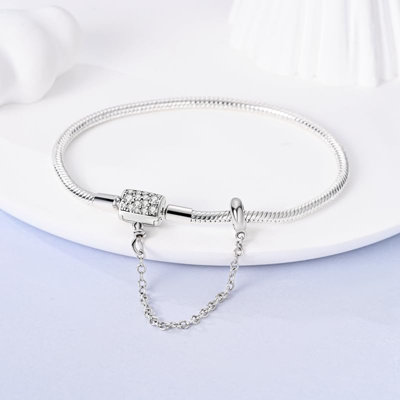 KUNSIR 925 Sterling Silver Snake Chain Bracelet with Safety Chain Charm Bracelets for Women Teen - style: KJB045