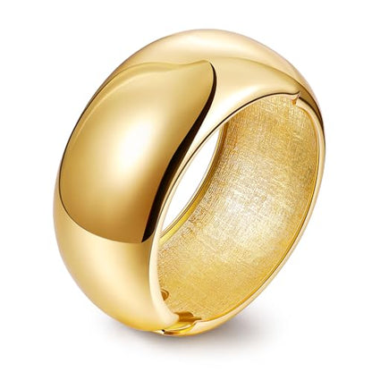 NICEIGHT 18K Gold Plated Chunky Bangle Bracelets for Women Gold Wide Cuff Bangle Bracelet Hammered Minimalist Thick Gold Wrist Wrap Bracelets - color: Gold Plain Bracelet