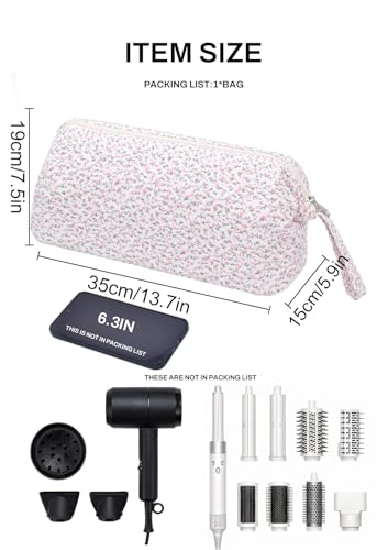 TeeYee Nylon Hair Tools Travel Bag for Dyson Airwrap Quilted Toiletry Bag | Travel Storage Bag for Shark Flexstyle/Curling Iron,Water-repellent,Wide-open,Well-structured,Heat-safe lining,001pinkflower - color: Pinkflower