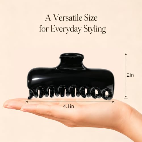 Ivyu 4-Inch Large Rounded Rectangle Hair Claw Clip for Women, Strong Hold | Smooth rounded teeth and a strong spring provide a secure hold for full updos on fine to medium hair. - color: Black
