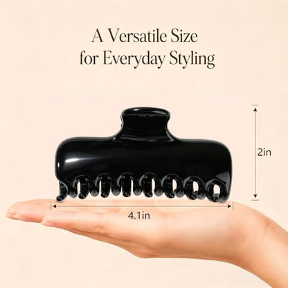 Ivyu 4-Inch Large Rounded Rectangle Hair Claw Clip for Women, Strong Hold | Smooth rounded teeth and a strong spring provide a secure hold for full updos on fine to medium hair. - color: Black